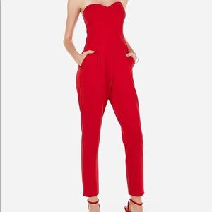 Express Strapless sweetheart neck jumpsuit in racing red